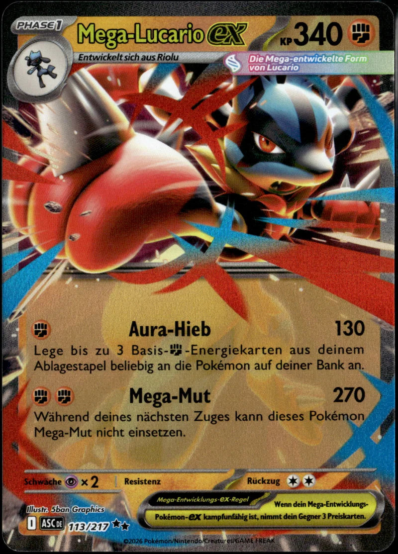 Mega-Lucario-ex 113 Erhabene Helden Deutsch Near Mint Pokémon Karte