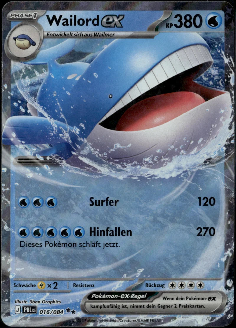 Wailord-ex 016 Dunkelnacht Deutsch Near Mint Pokémon Karte