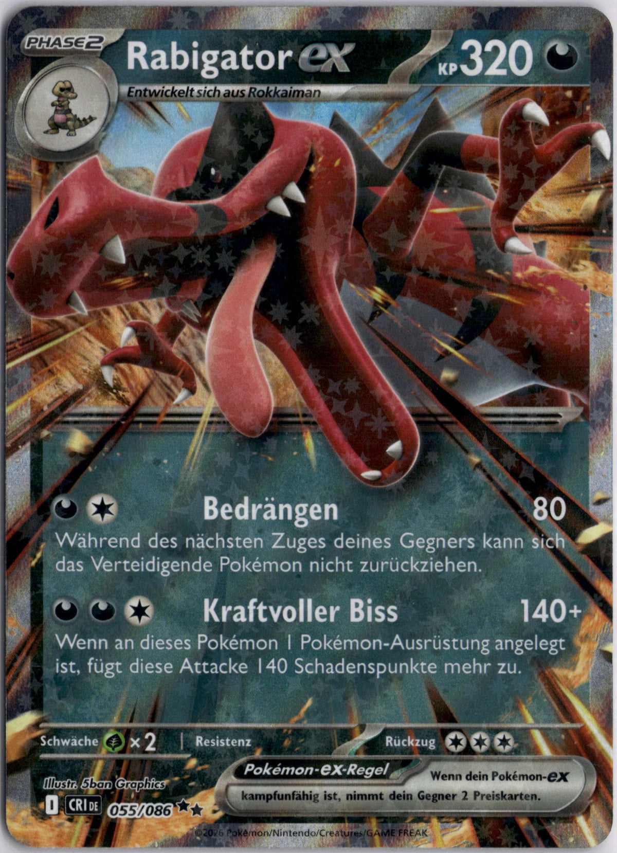 Rabigator-ex 55 Wachsendes Chaos Deutsch Near Mint Pokémon Karte