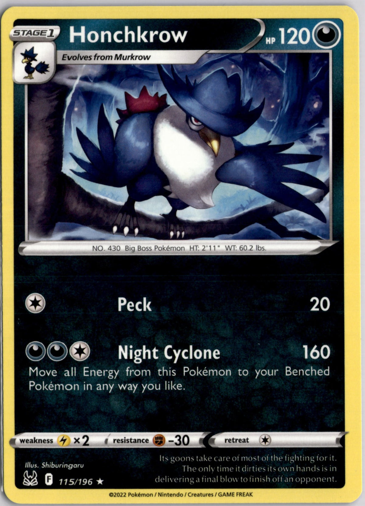 Honchkrow 115 Lost Origin Englisch Near Mint Pokémon Karte