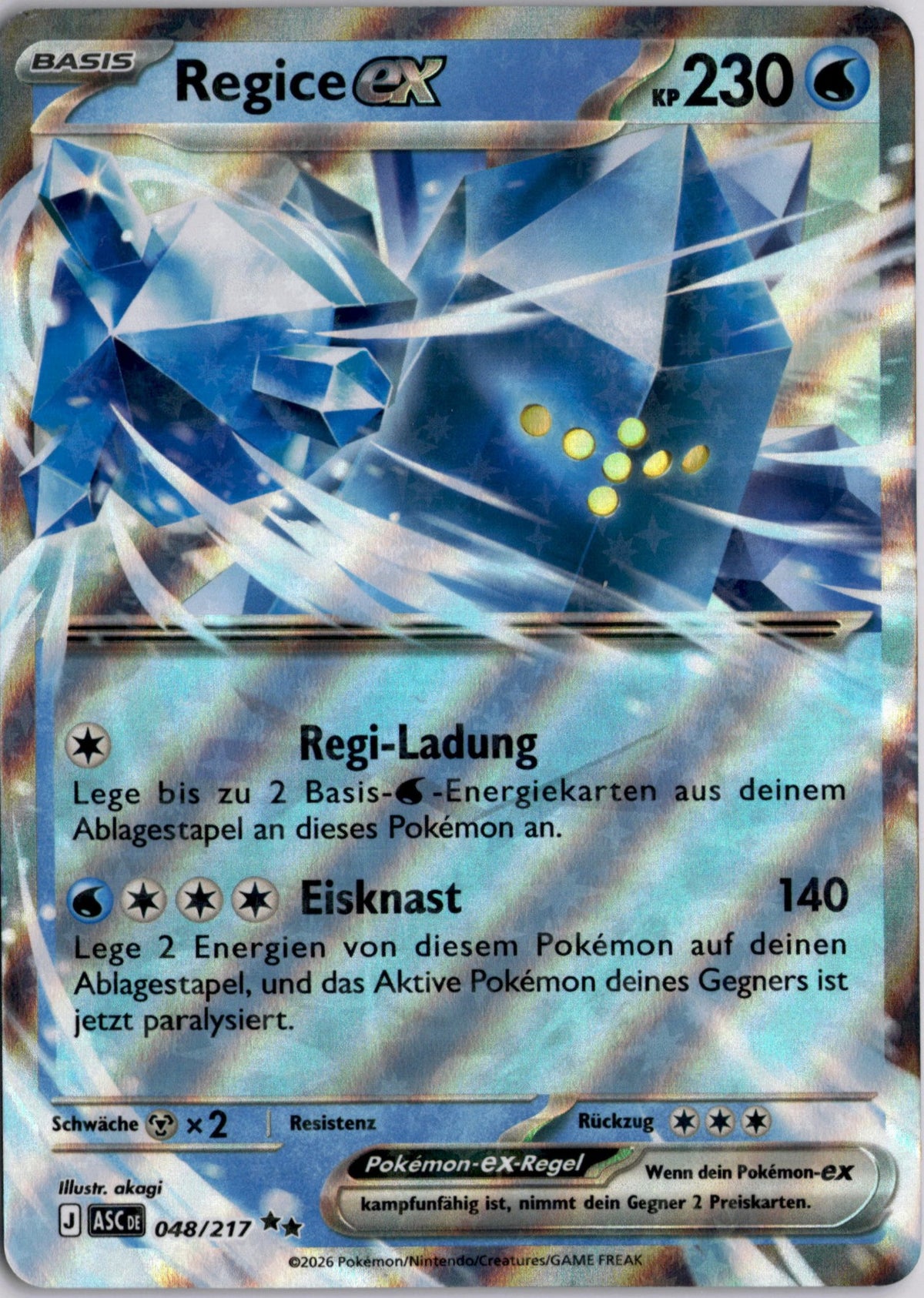 Regice-ex 48 Erhabene Helden Deutsch Near Mint Pokémon Karte